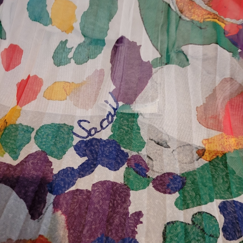 Sacai Designer Contrast Panel Pleated Flower Print Cardigan Size 2 - Picture 12 of 12